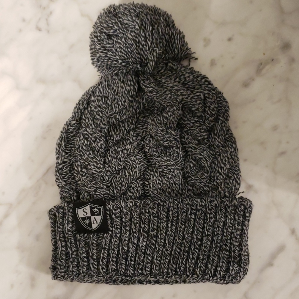 Mixed Grey and Black Pom Beanie